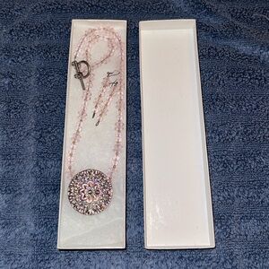 Vintage Pink Beaded Necklace and Earring Set